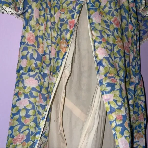 Camela of California S Maxi Dress 70s Ball Gown Blue Ditsy Floral Ruffle Boho - Picture 10 of 10